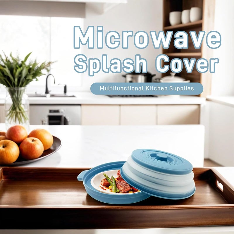 HANTUSWUS Microwave Splatter Cover 10.2 Inch with Handles, Collapsible Vented Silicone Lid & Anti-Scald Tray, BPA-Free Splash Guard for Food Heating, Fits Most Compact Microwaves - Image 3